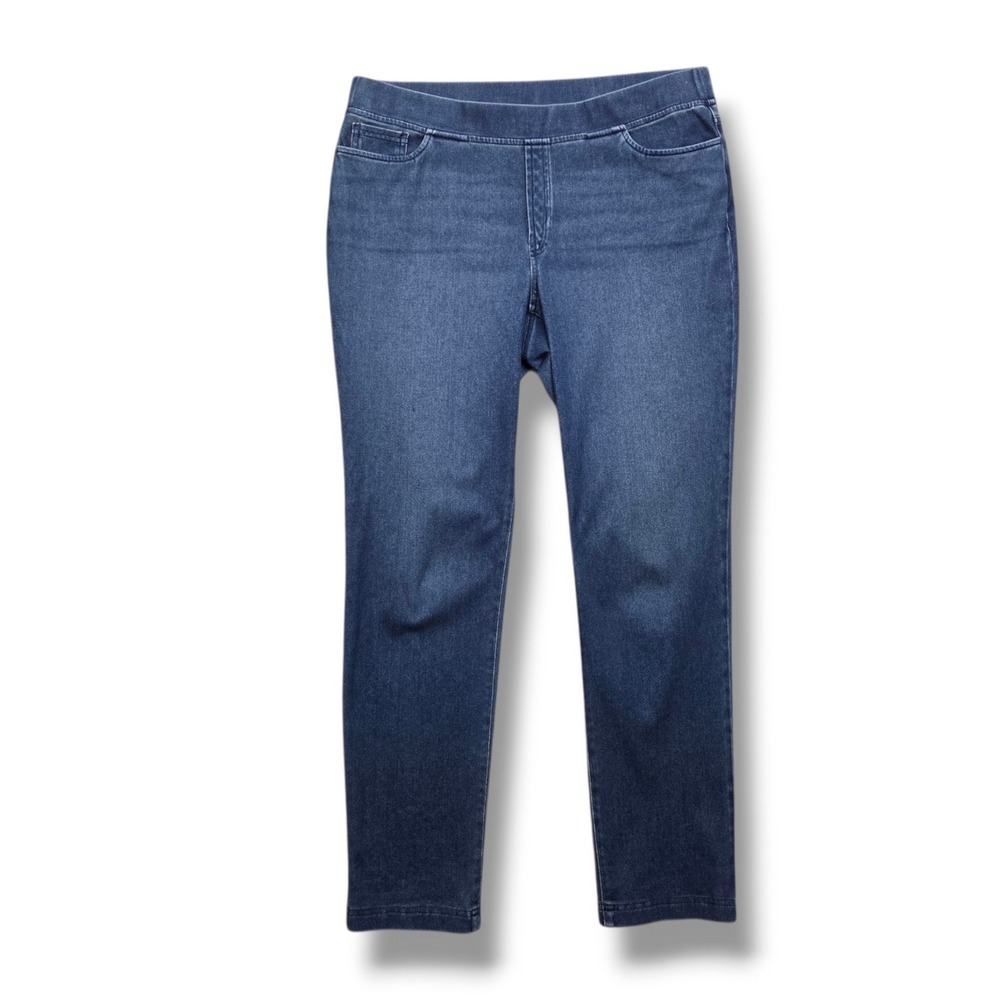 Pure Jill Indigo Denim Pants Womens Medium Tapered Pockets Pull On Jeans Stretch